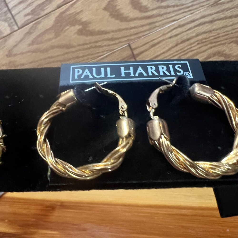 Vtg Paul Harris Gold Tone Twisted Rope Wrapped Hoop Earrings 2 Pair NWT 90's - Picture 2 of 6